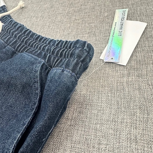 NEW! Tinseltown Booty Mini Shorts XL Fringe Blue Jean Drawstring Elastic waist - Picture 7 of 11